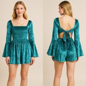 Free People Bali Tightrope Romper - Turquoise Velvet NWOT
